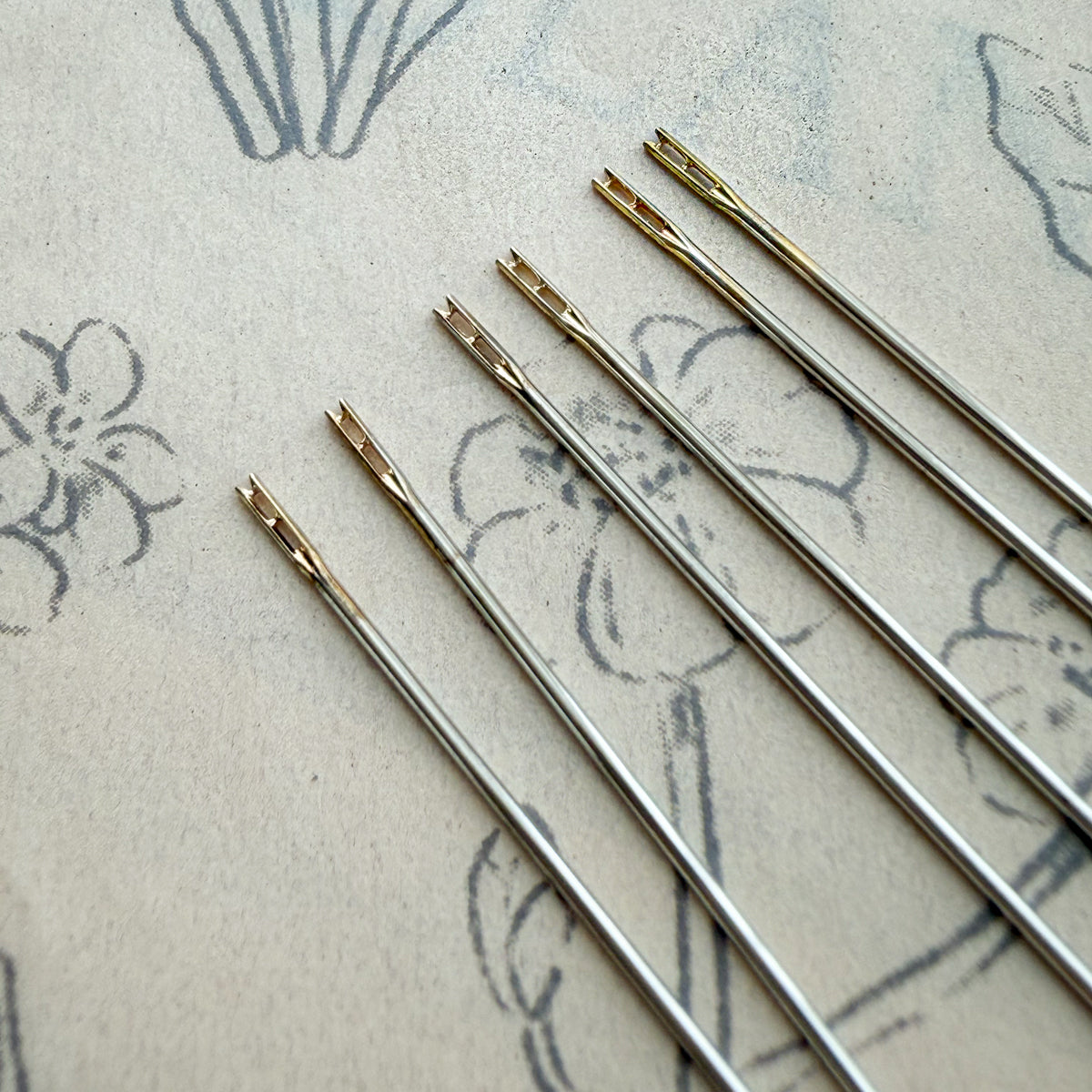 Self-threading Needles -Set of six- in a reusable decorative Glass Vial | Choose Style