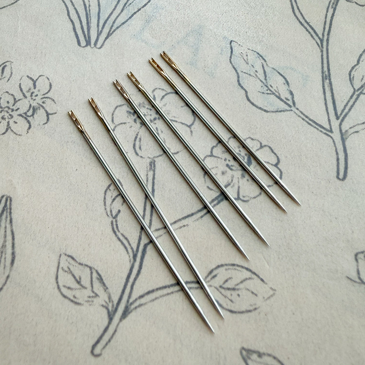 Self-threading Needles -Set of six- in a reusable decorative Glass Vial | Choose Style