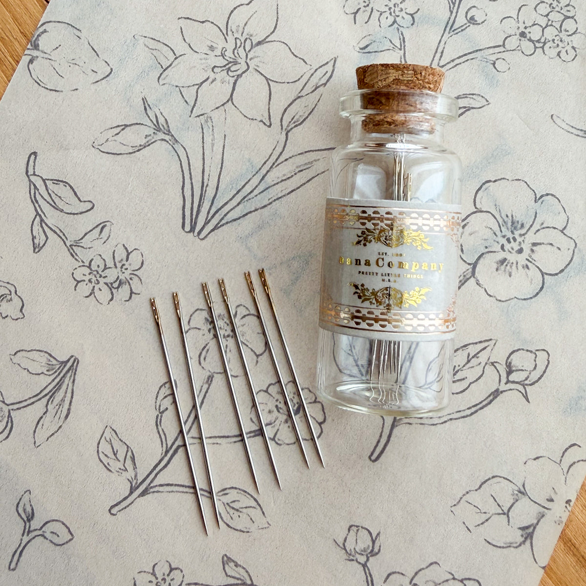 Self-threading Needles -Set of six- in a reusable decorative Glass Vial | Choose Style