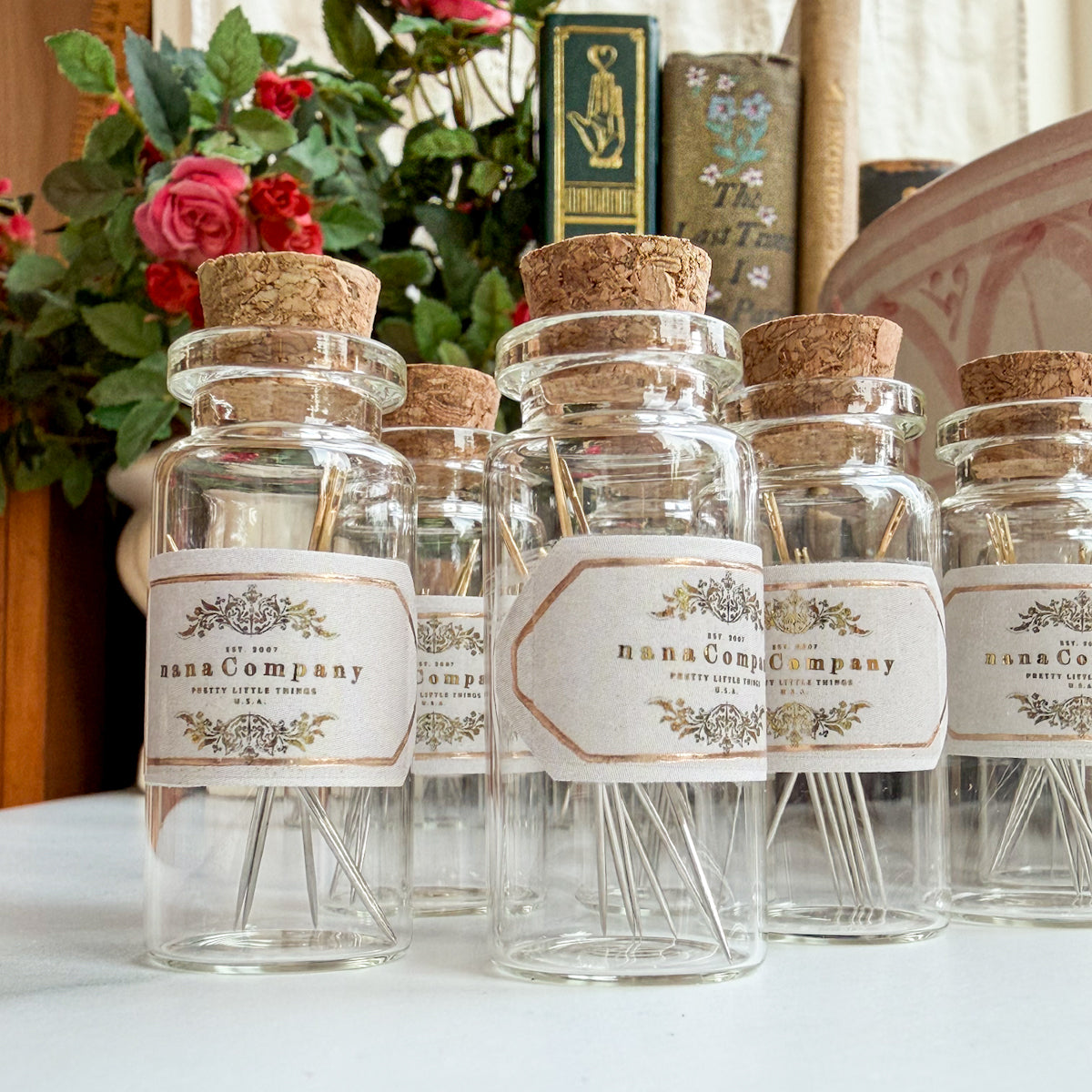 Self-threading Needles -Set of six- in a reusable decorative Glass Vial | Choose Style