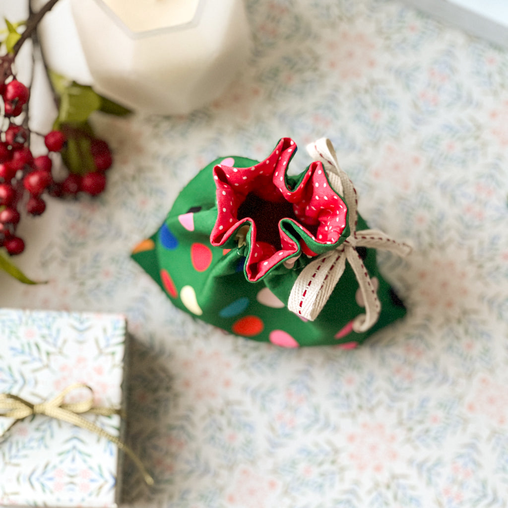 Festive Green Mini Bag | DIY Drawstring Bag Kit