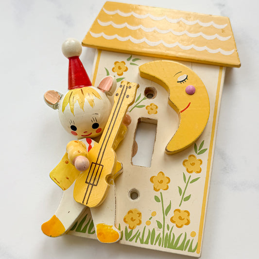 Charming Vintage Painted Fiddler & Moon Switch Cover Children Decor