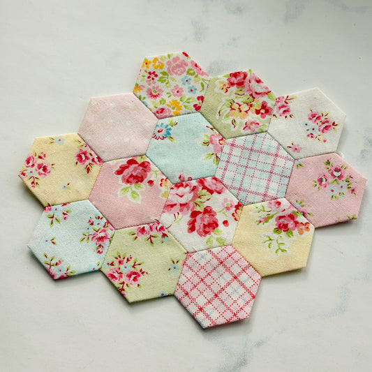 Flower Sugar 3/4” Hexagons Hand pieced Medallion