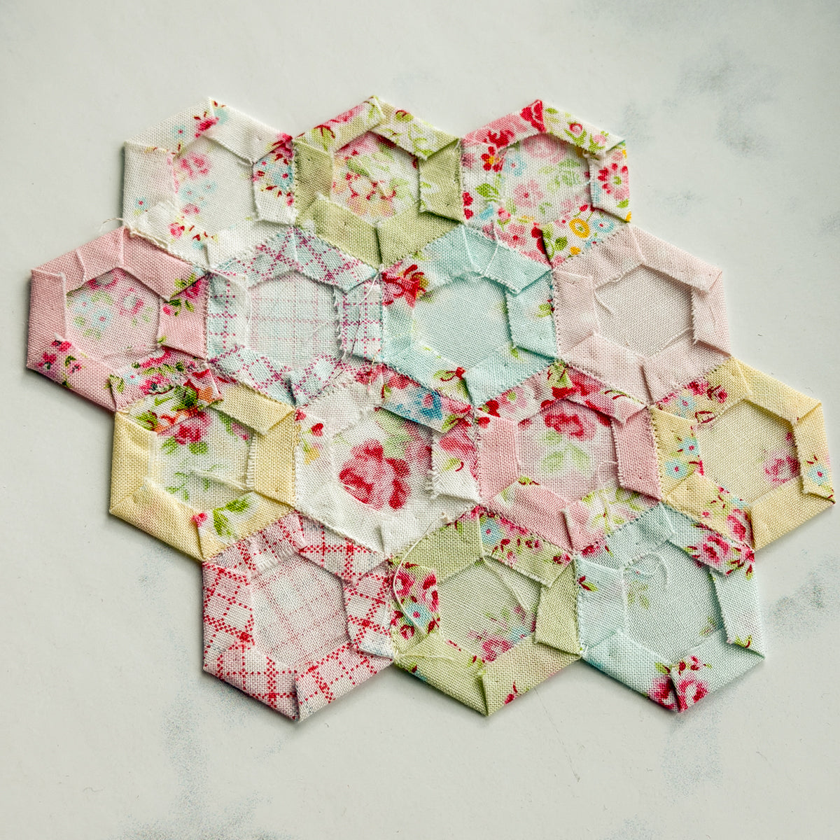 Flower Sugar 3/4” Hexagons Hand pieced Medallion