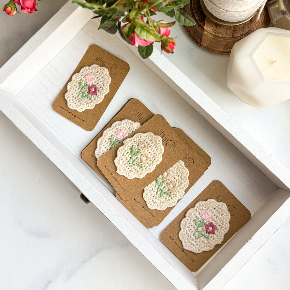 Sweet and Pretty, Small, Cream-colored Flower Stitch-on Sewing Appliqué | Choose style
