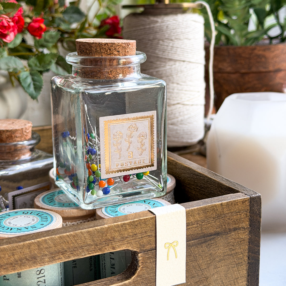 Glass Head Sewing Pins | Decorative Glass Cork Bottle No.6