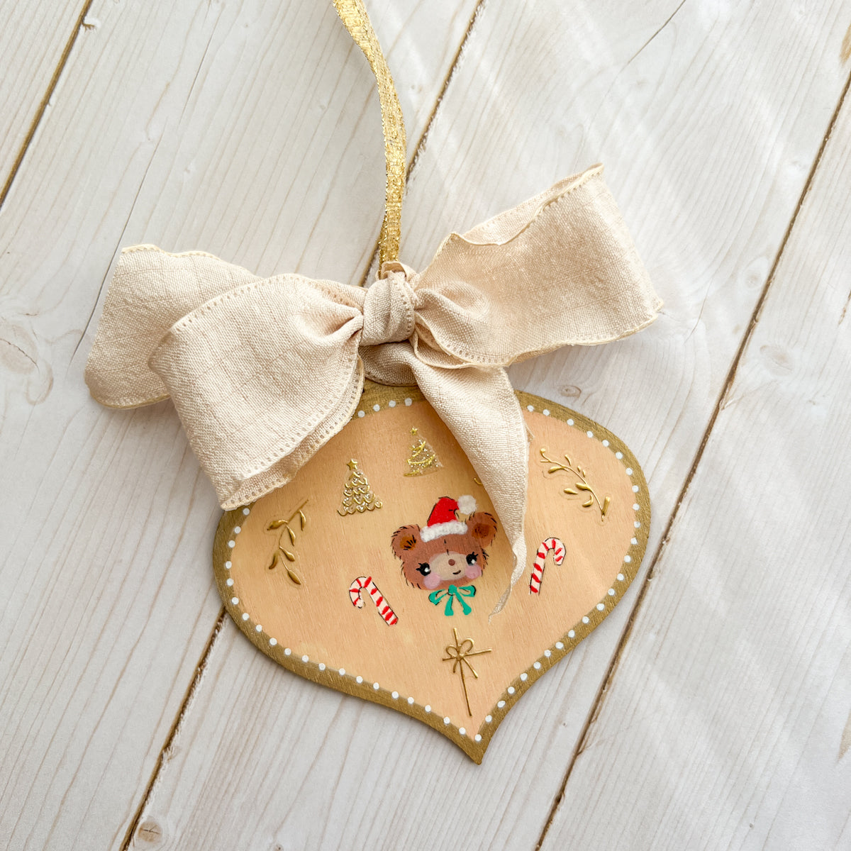 Golden Holiday Christmas Hand-Painted Wood Tag Gift Topper Ornaments - Choose Style No.8-17