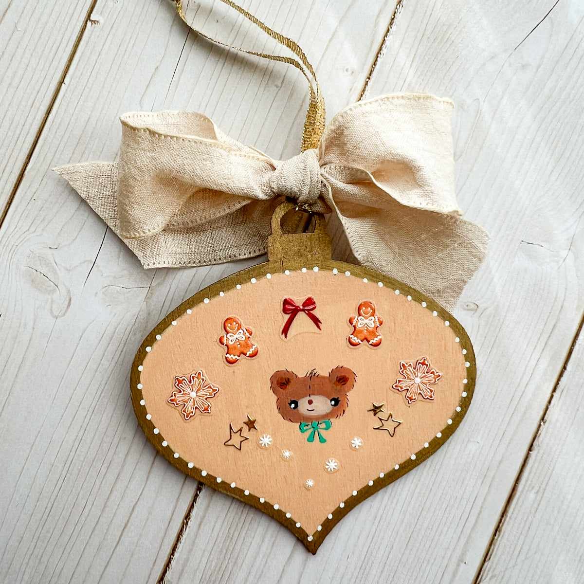 Golden Holiday Christmas Hand-Painted Wood Tag Gift Topper Ornaments - Choose Style No.8-17