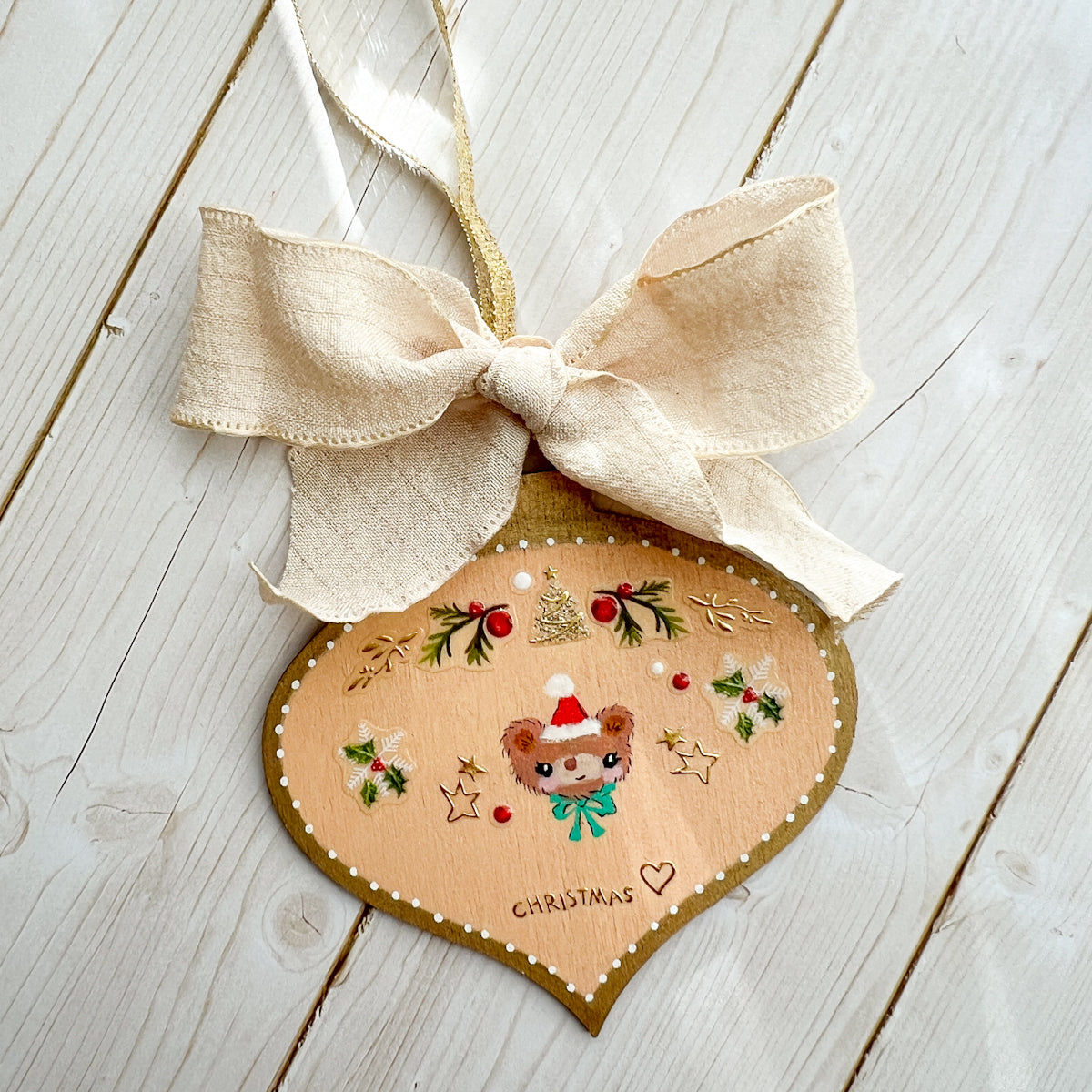 Golden Holiday Christmas Hand-Painted Wood Tag Gift Topper Ornaments - Choose Style No.8-17