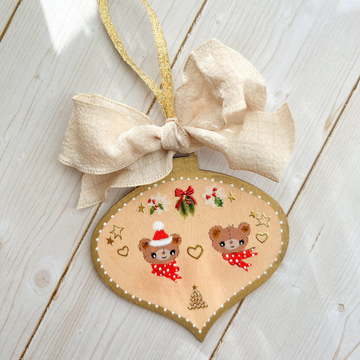 Golden Holiday Christmas Hand-Painted Wood Tag Gift Topper Ornaments - Choose Style No.8-17