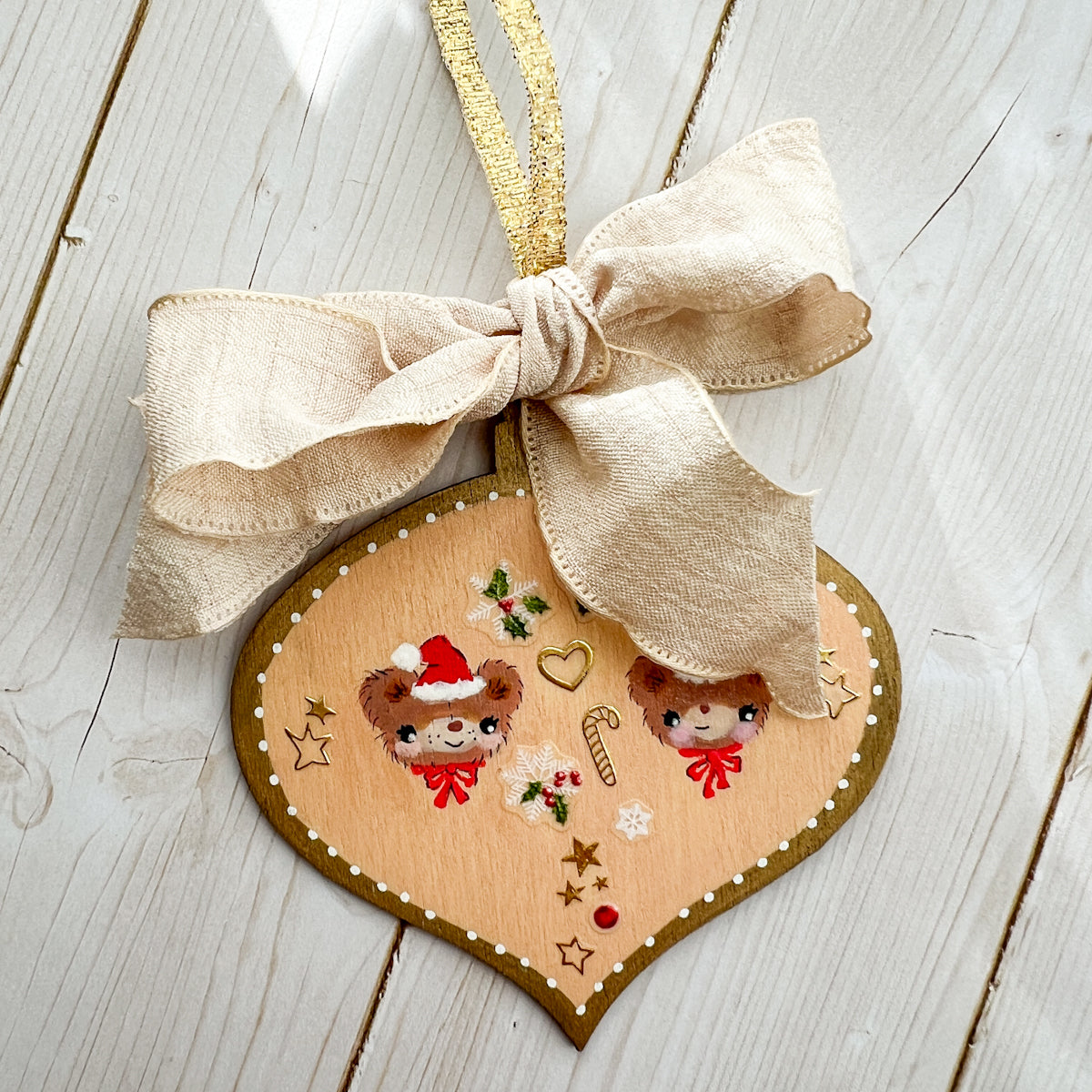Golden Holiday Christmas Hand-Painted Wood Tag Gift Topper Ornaments - Choose Style No.8-17