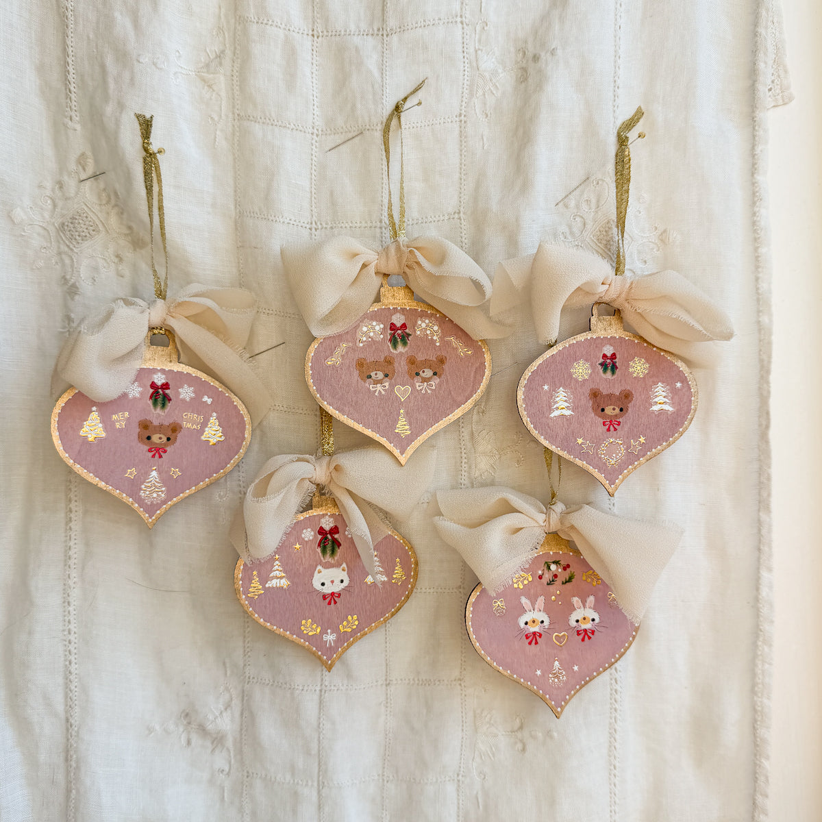 Golden Holiday Christmas Hand-Painted Wood Tag Gift Topper Ornaments - Choose Style No.18-27