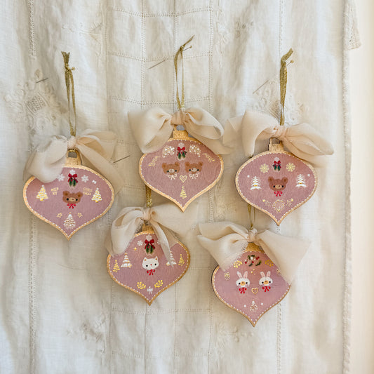 Golden Holiday Christmas Hand-Painted Wood Tag Gift Topper Ornaments - Choose Style No.18-27