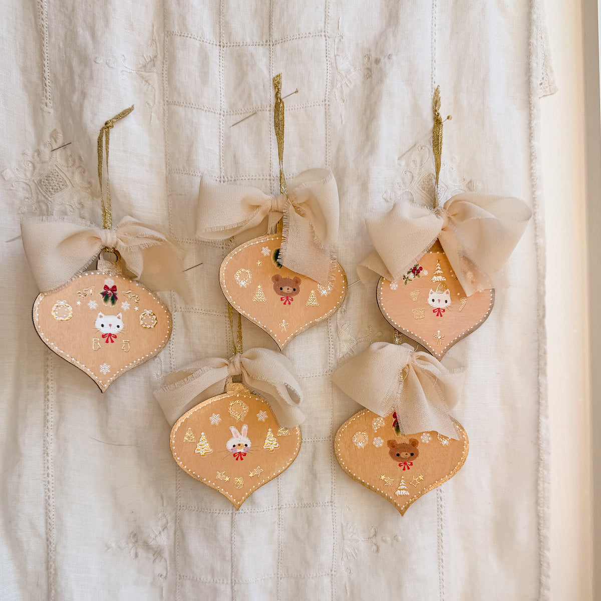 Golden Holiday Christmas Hand-Painted Wood Tag Gift Topper Ornaments - Choose Style No.18-27