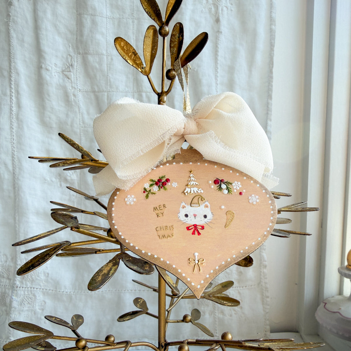 Golden Holiday Christmas Hand-Painted Wood Tag Gift Topper Ornaments - Choose Style No.18-27