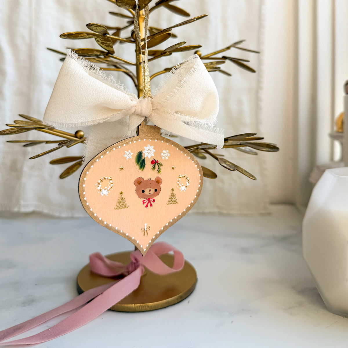 Golden Holiday Christmas Hand-Painted Wood Tag Gift Topper Ornaments - Choose Style No.18-27