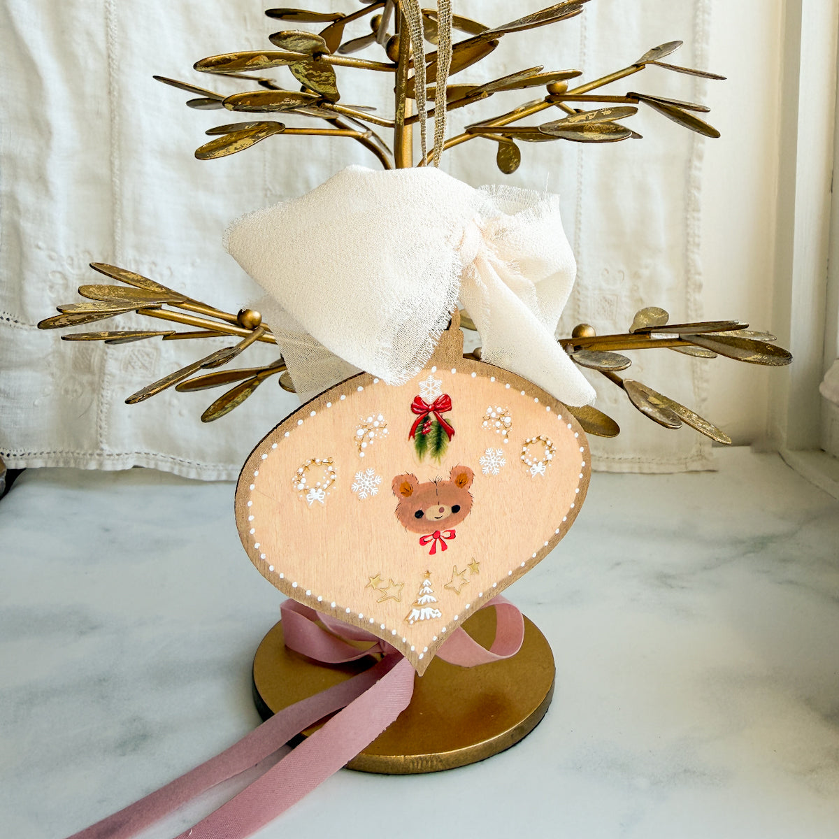 Golden Holiday Christmas Hand-Painted Wood Tag Gift Topper Ornaments - Choose Style No.18-27