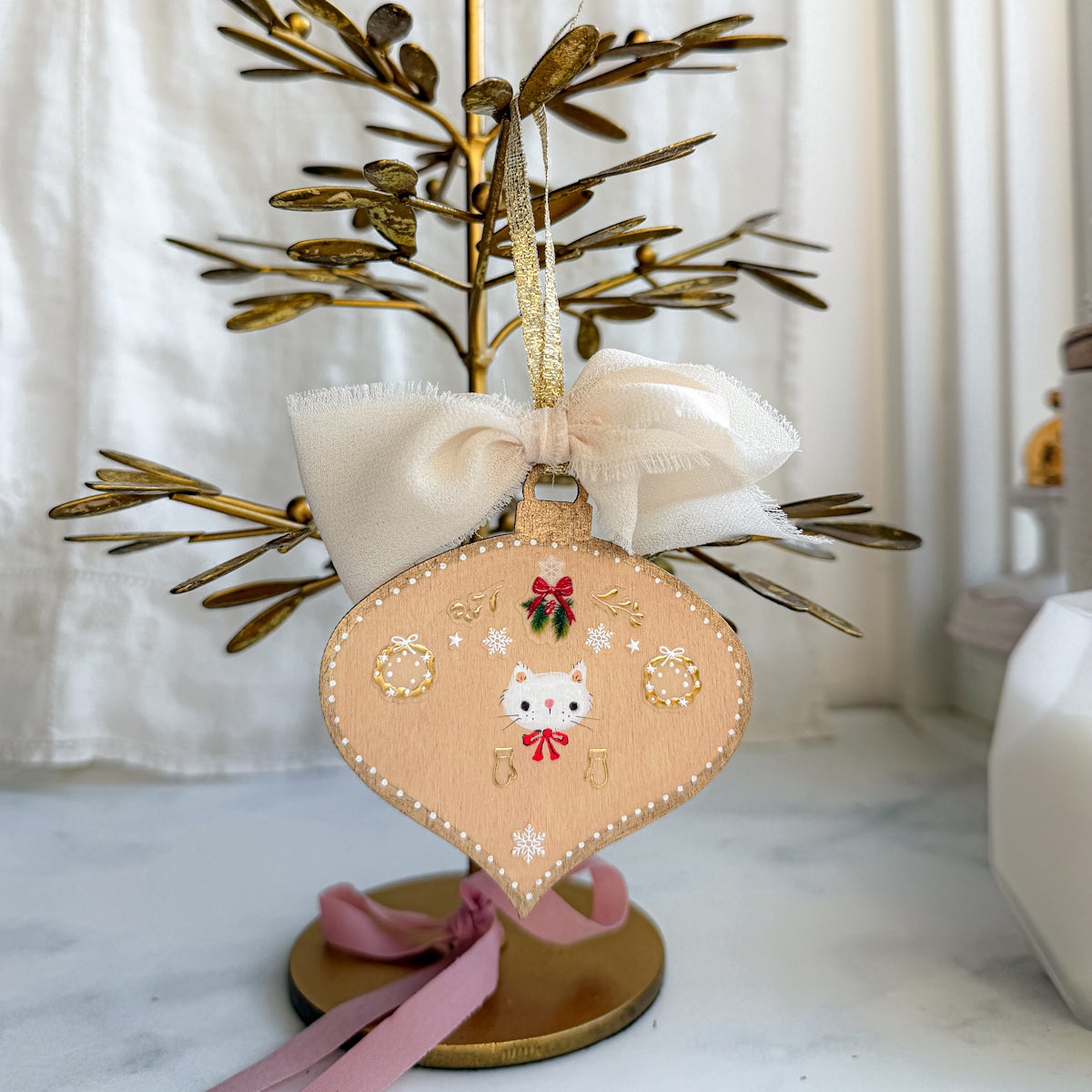 Golden Holiday Christmas Hand-Painted Wood Tag Gift Topper Ornaments - Choose Style No.18-27