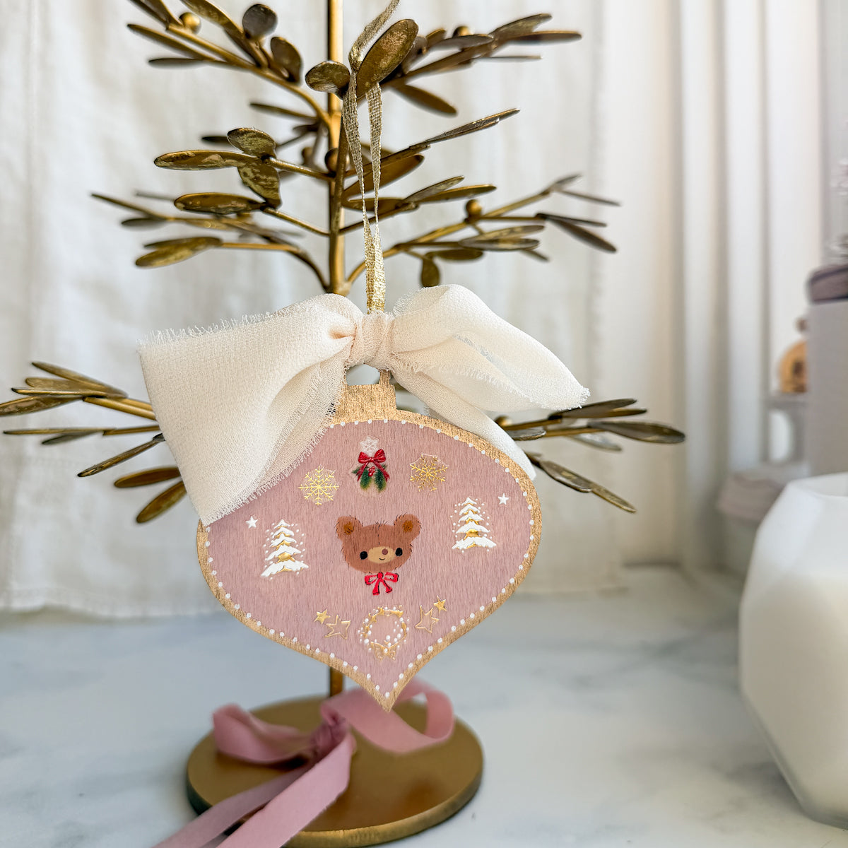Golden Holiday Christmas Hand-Painted Wood Tag Gift Topper Ornaments - Choose Style No.18-27