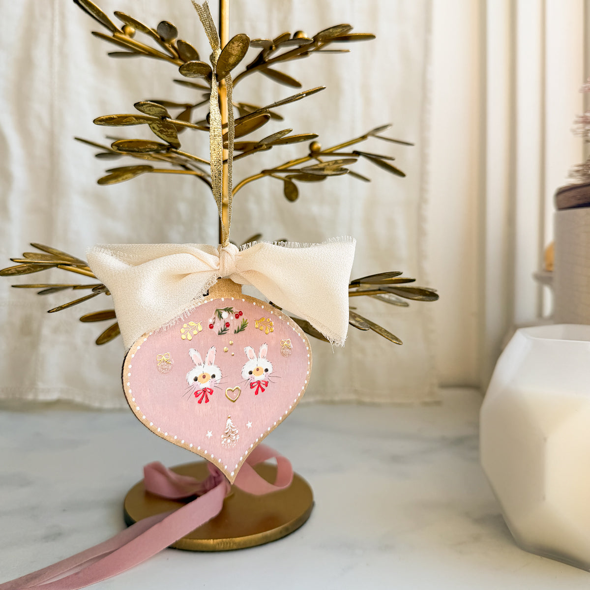 Golden Holiday Christmas Hand-Painted Wood Tag Gift Topper Ornaments - Choose Style No.18-27