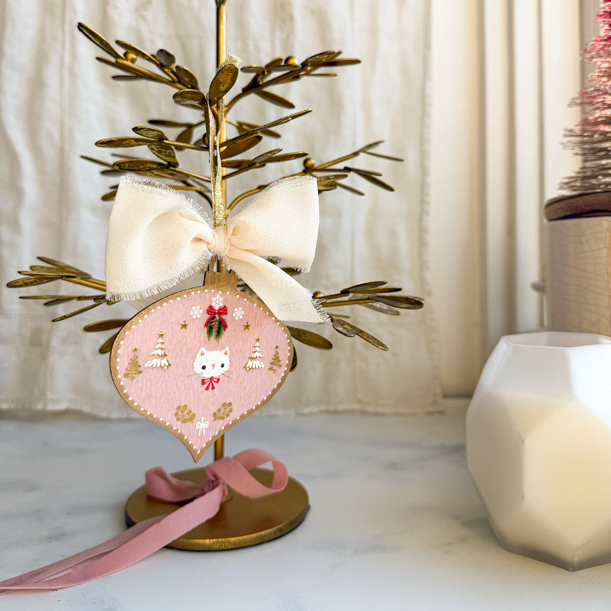 Golden Holiday Christmas Hand-Painted Wood Tag Gift Topper Ornaments - Choose Style No.18-27