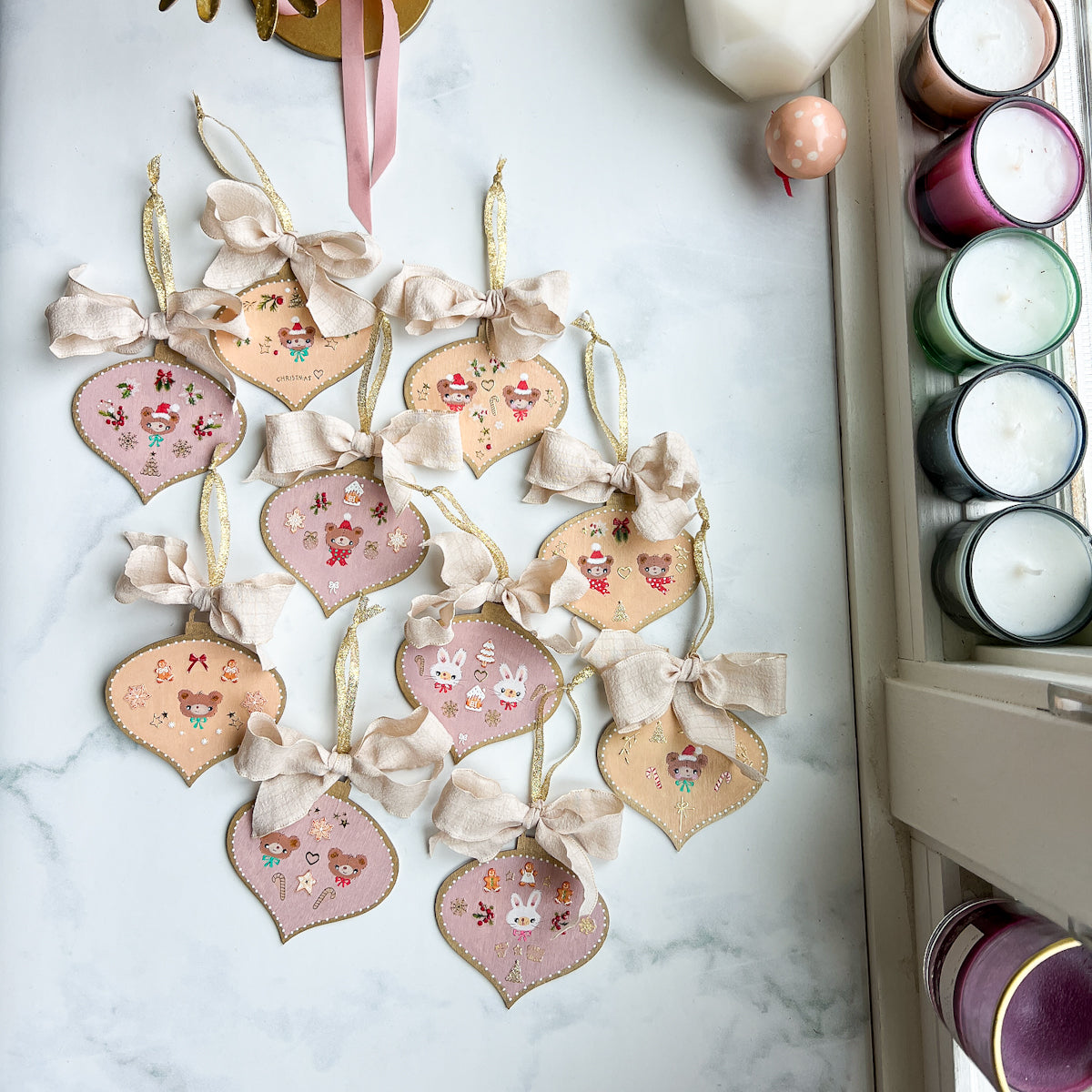 Golden Holiday Christmas Hand-Painted Wood Tag Gift Topper Ornaments - Choose Style No.8-17
