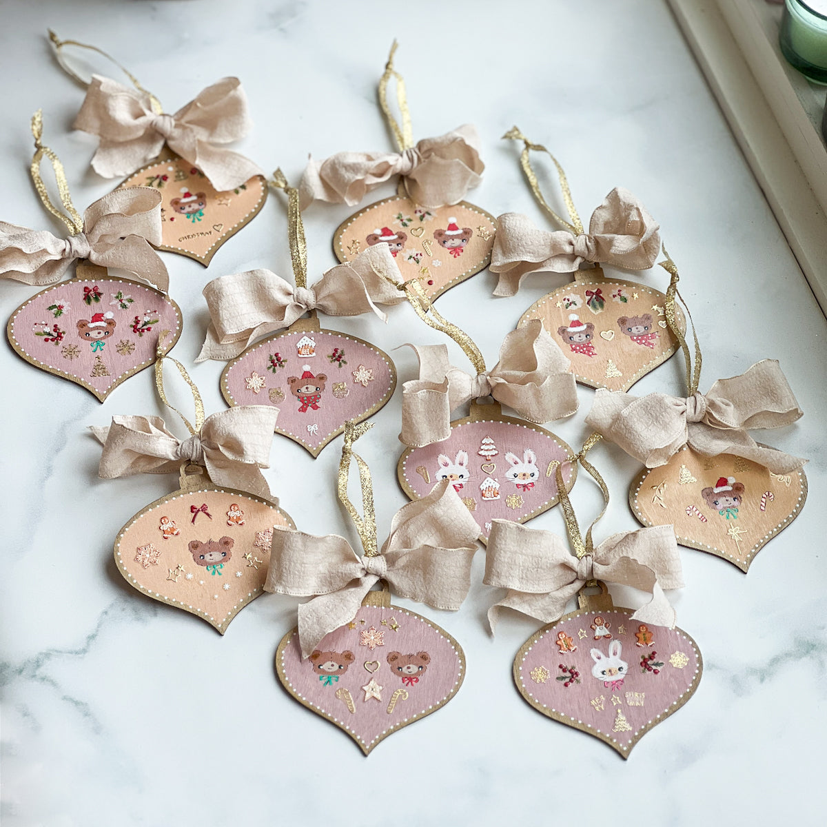 Golden Holiday Christmas Hand-Painted Wood Tag Gift Topper Ornaments - Choose Style No.8-17