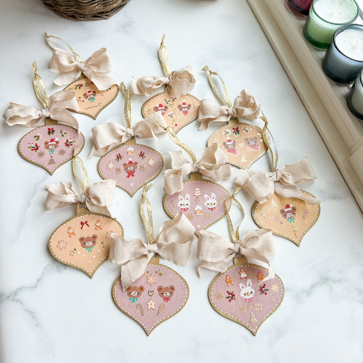 Golden Holiday Christmas Hand-Painted Wood Tag Gift Topper Ornaments - Choose Style No.8-17