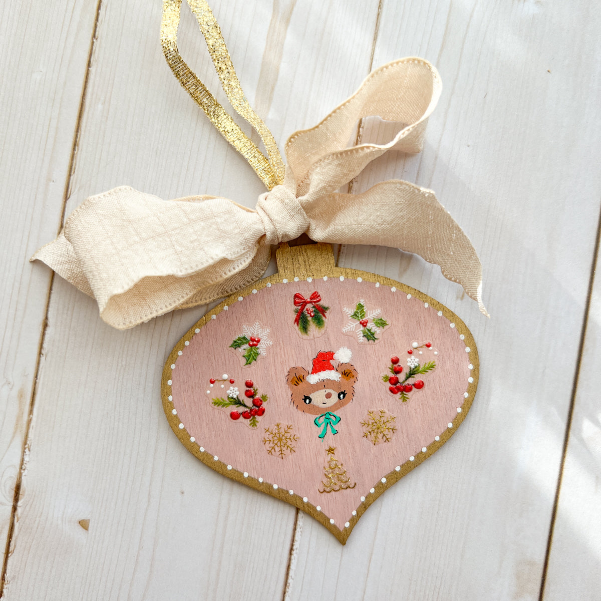 Golden Holiday Christmas Hand-Painted Wood Tag Gift Topper Ornaments - Choose Style No.8-17