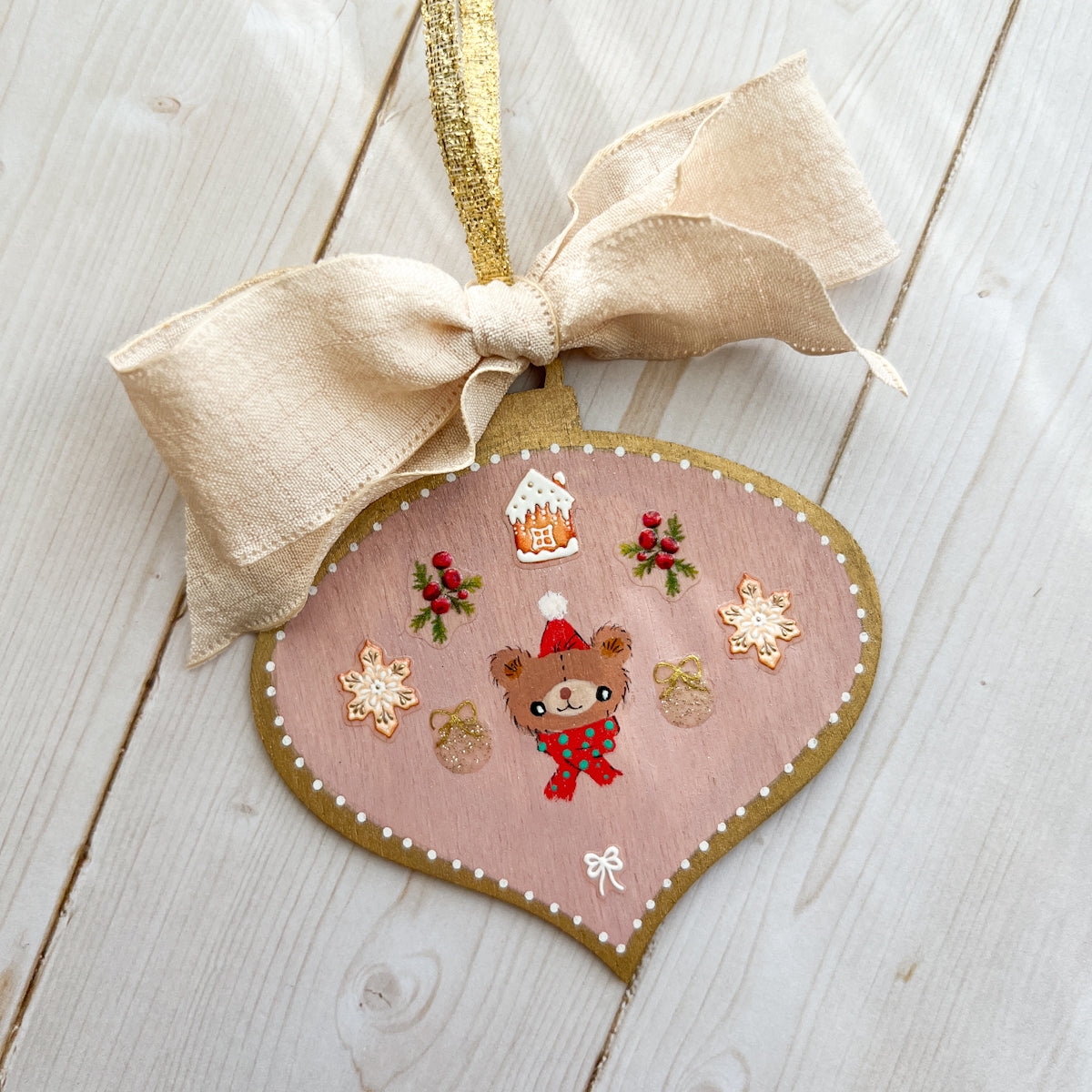 Golden Holiday Christmas Hand-Painted Wood Tag Gift Topper Ornaments - Choose Style No.8-17