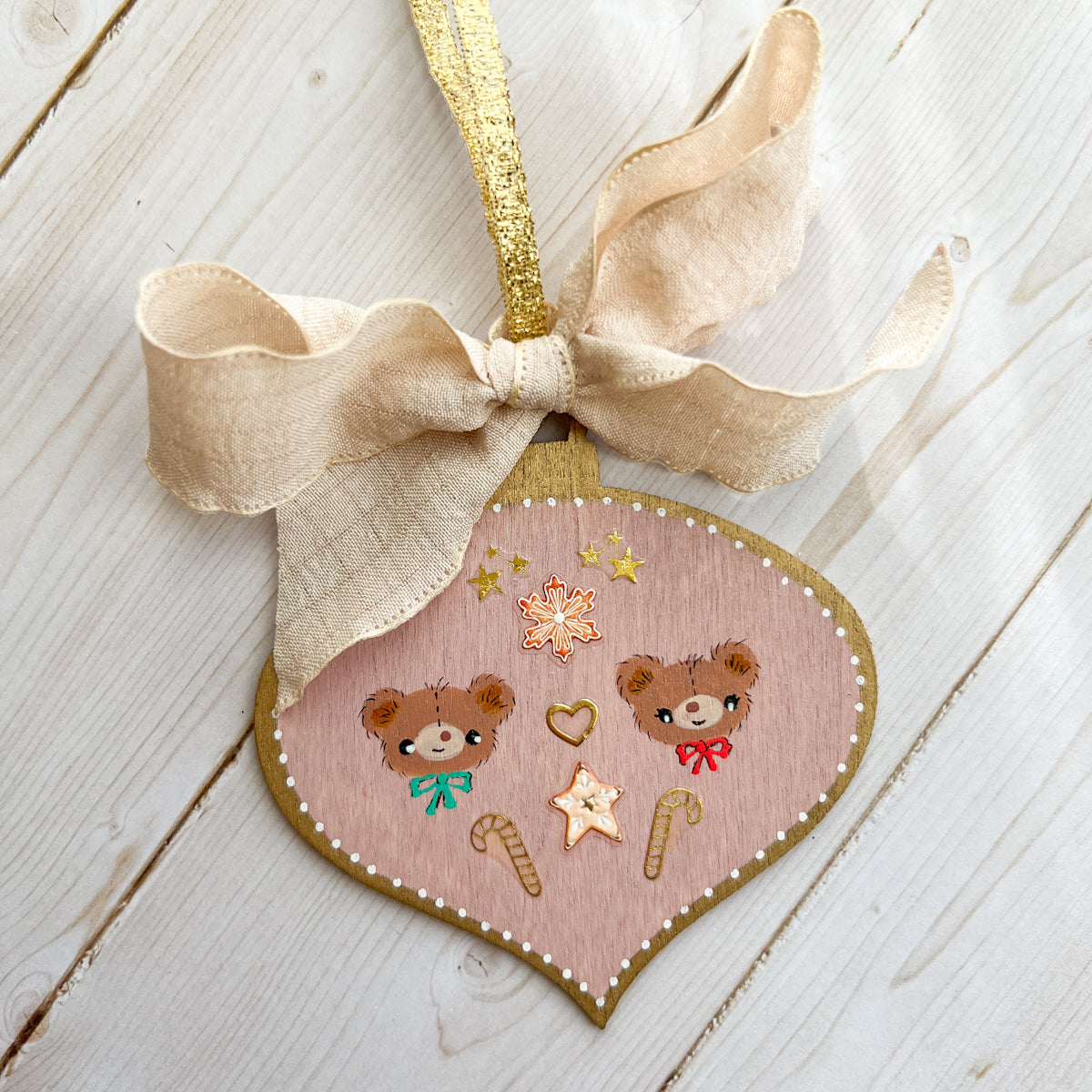 Golden Holiday Christmas Hand-Painted Wood Tag Gift Topper Ornaments - Choose Style No.8-17