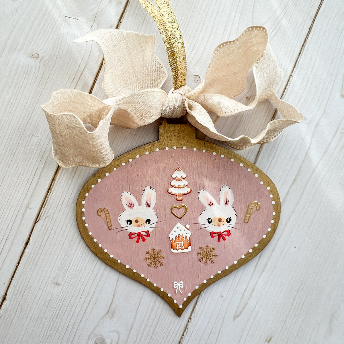 Golden Holiday Christmas Hand-Painted Wood Tag Gift Topper Ornaments - Choose Style No.8-17