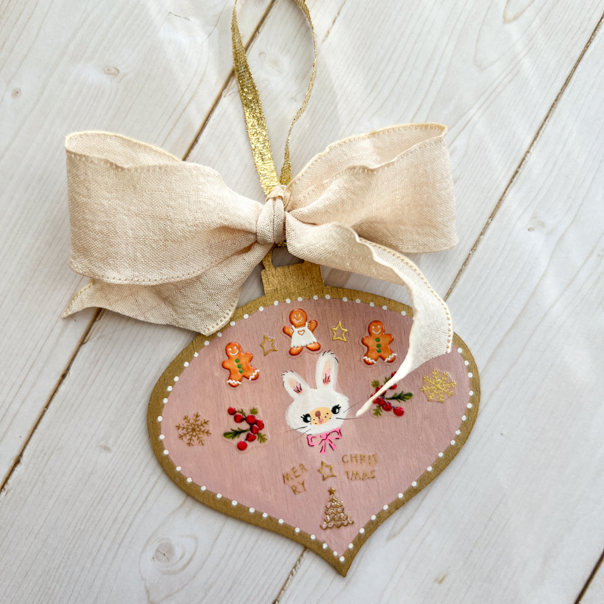 Golden Holiday Christmas Hand-Painted Wood Tag Gift Topper Ornaments - Choose Style No.8-17