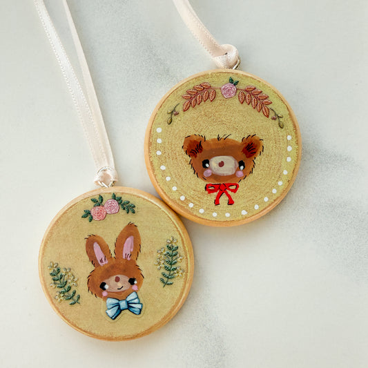 Hand-painted Decorative Round Wood Tag | Choose Bear or Bunny