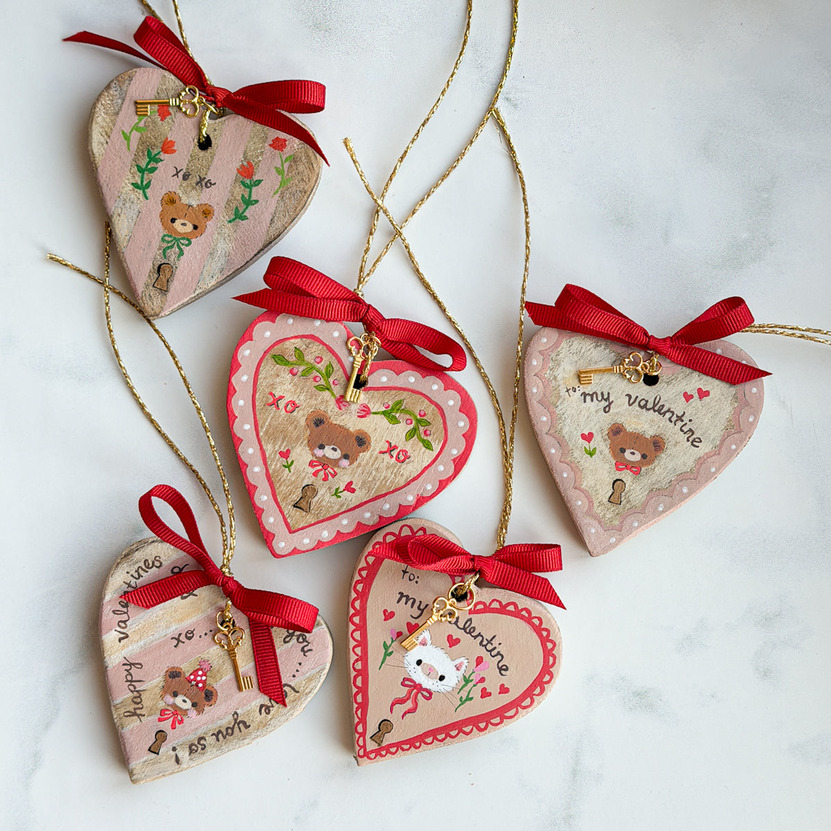 Hand-painted Valentine Heart and Key Ornaments | Choose New Styles
