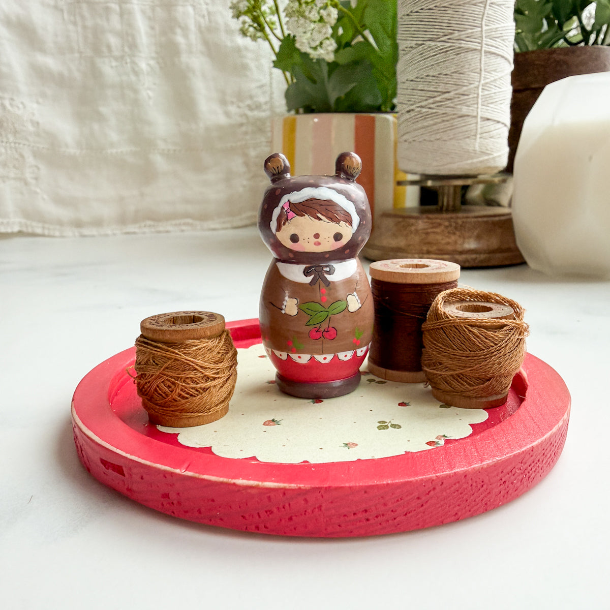 Hand Painted Strawberry & Cherry Thread Spool Wood Tray | Choose style