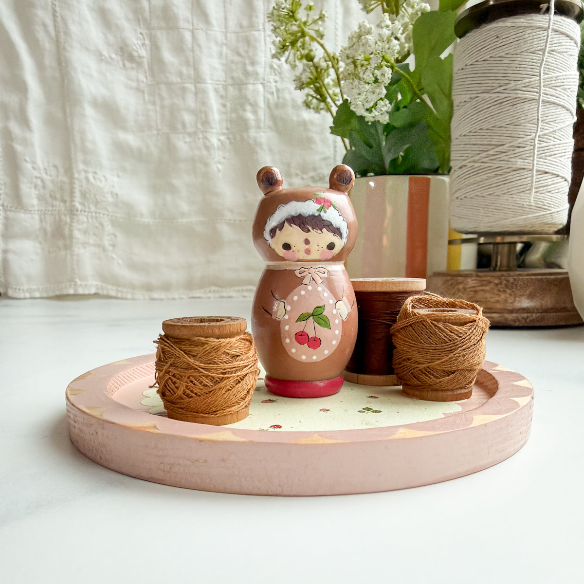 Hand Painted Strawberry & Cherry Thread Spool Wood Tray | Choose style