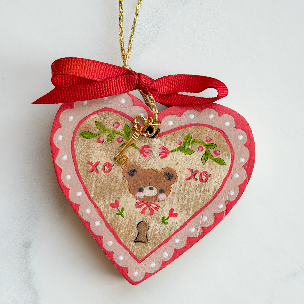Hand-painted Valentine Heart and Key Ornaments | Choose New Styles