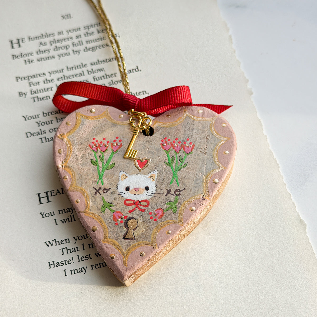 Hand-painted Valentine Heart and Key Ornaments | Choose New Styles