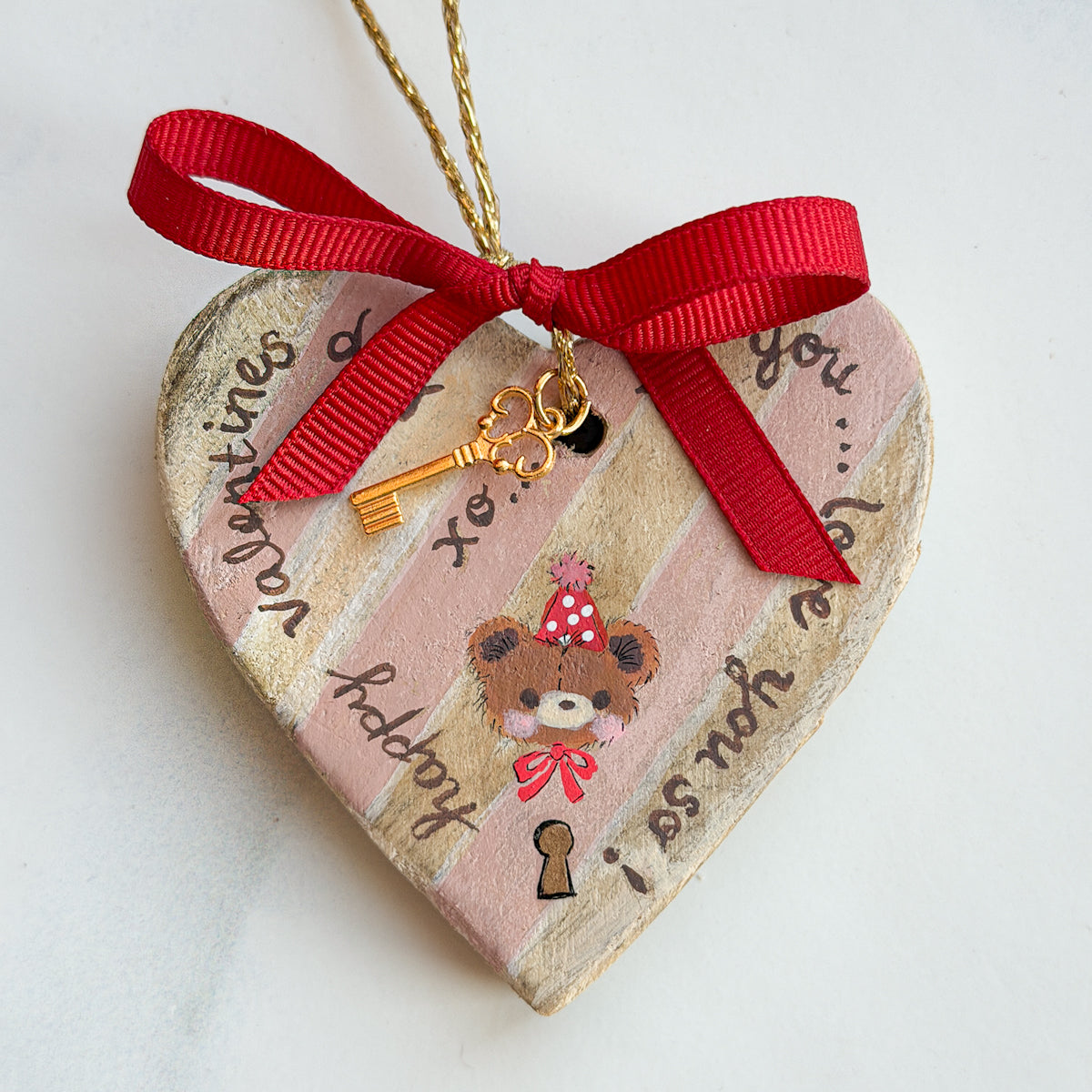 Hand-painted Valentine Heart and Key Ornaments | Choose New Styles