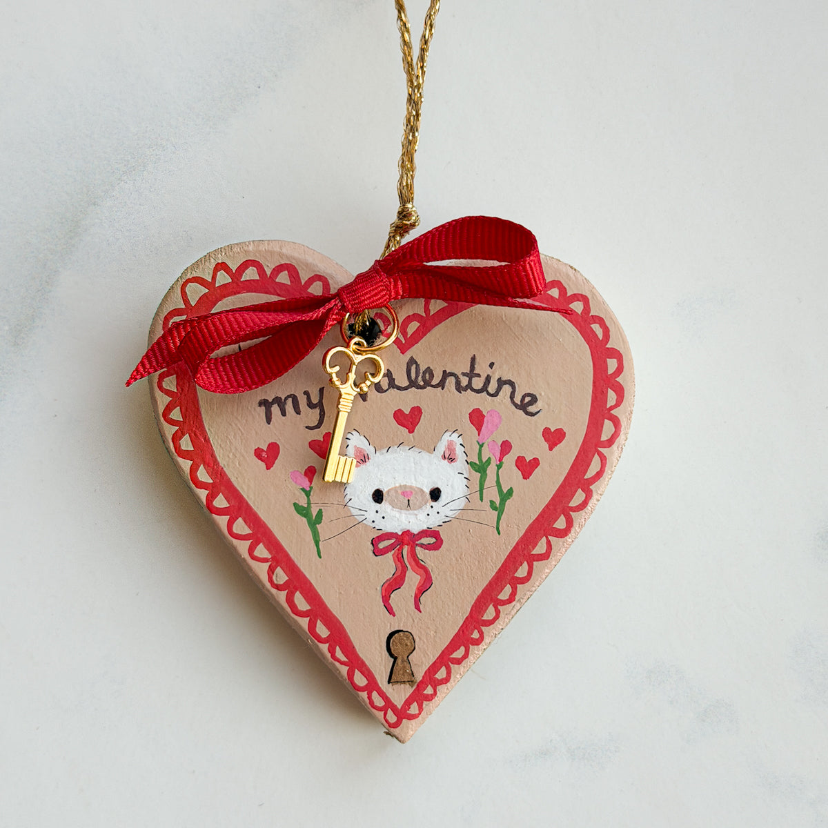 Hand-painted Valentine Heart and Key Ornaments | Choose New Styles