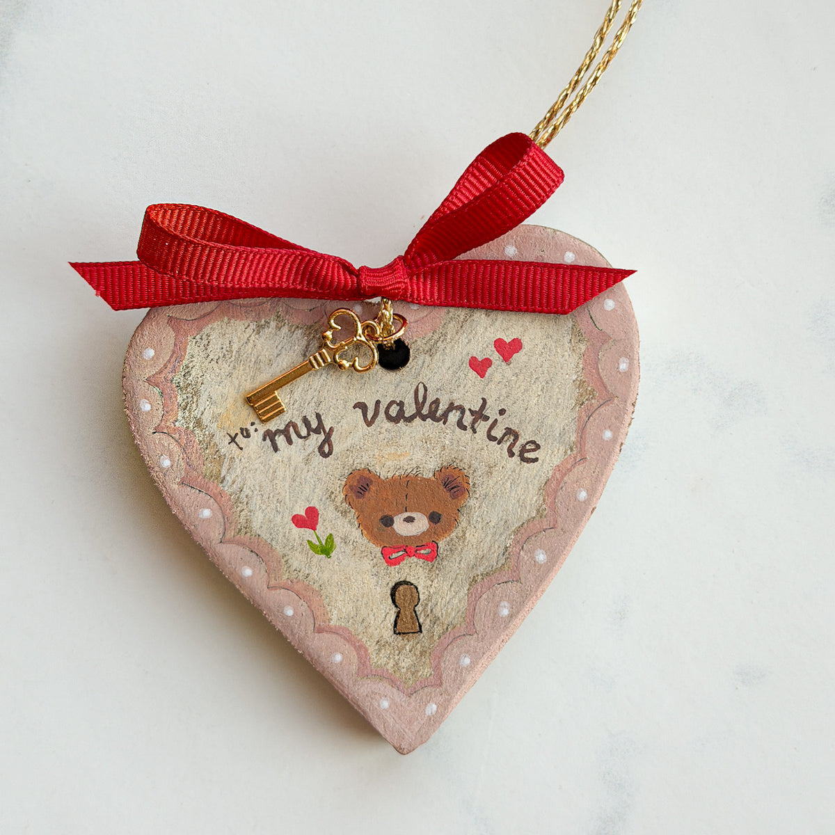 Hand-painted Valentine Heart and Key Ornaments | Choose New Styles