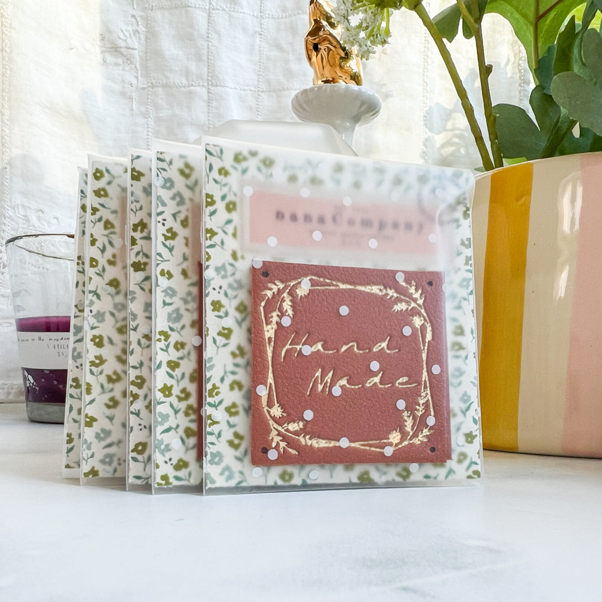 Hand Made Gold-stamped Leather-look Sew-on Labels | Set of three