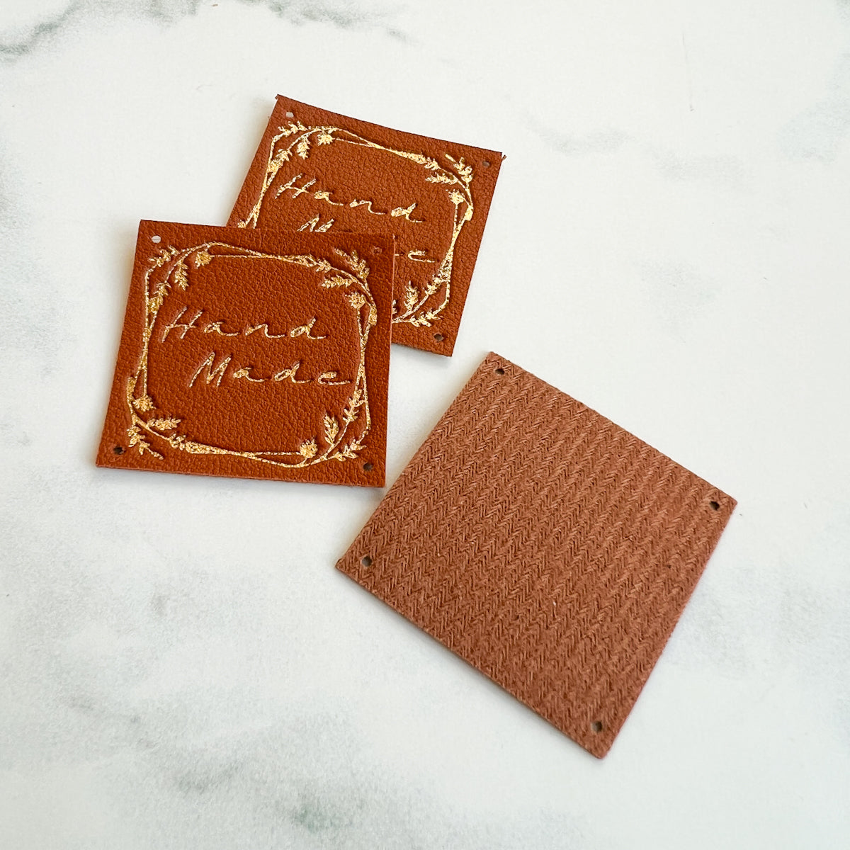 Hand Made Gold-stamped Leather-look Sew-on Labels | Set of three