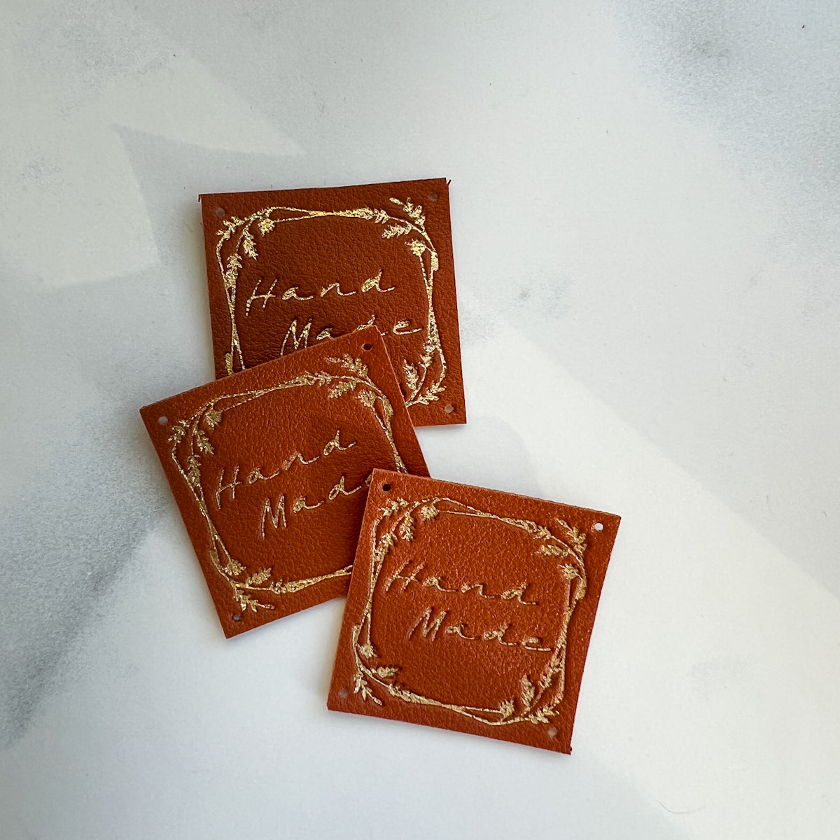 Hand Made Gold-stamped Leather-look Sew-on Labels | Set of three