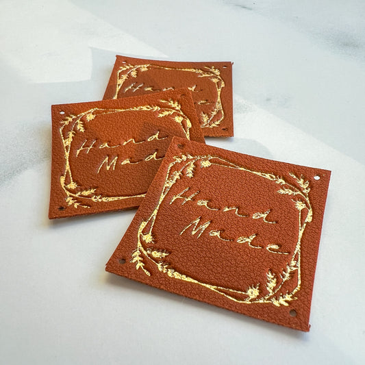 Hand Made Gold-stamped Leather-look Sew-on Labels | Set of three