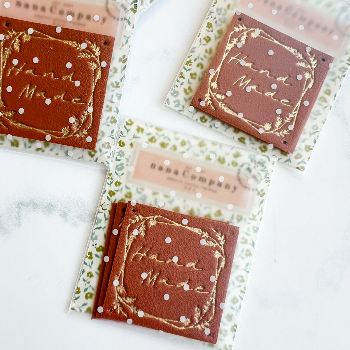 Hand Made Gold-stamped Leather-look Sew-on Labels | Set of three
