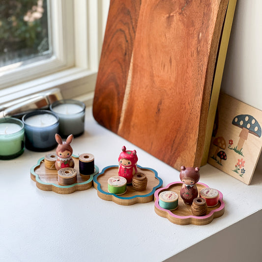 Hand Painted Cute Critter Thread Spool Wood Tray | Choose Style