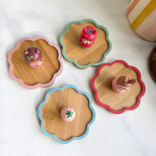 Hand Painted Strawberry/Cherry Girl Thread Spool Wood Tray | Choose No.20, 21, 22, 23