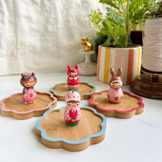 Hand Painted Strawberry/Cherry Girl Thread Spool Wood Tray | Choose No.20, 21, 22, 23